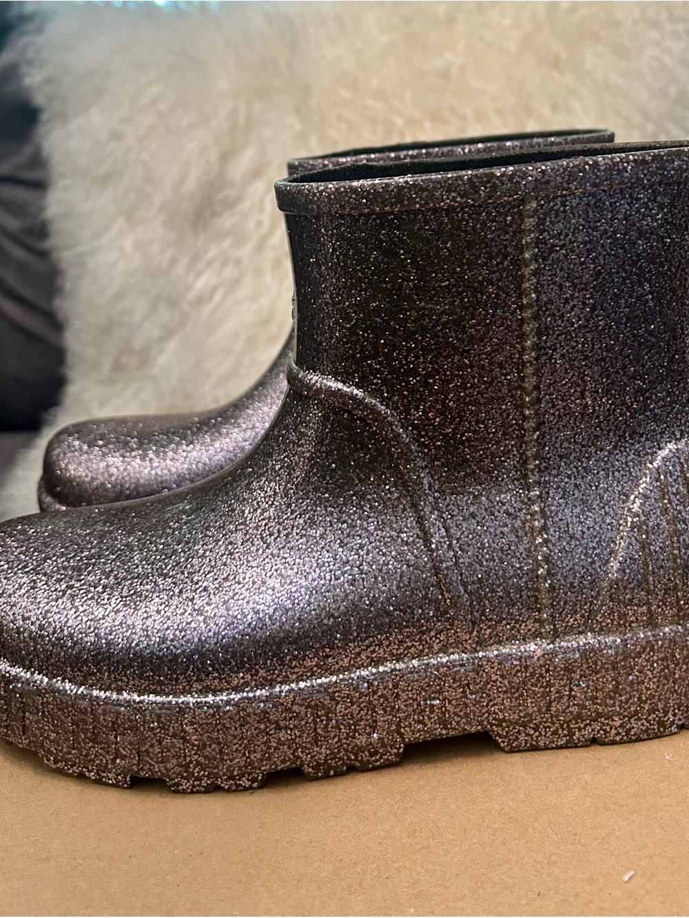 Authentic UGG Women’s Metallic Glitter Ankle Rain Boots - Brown
